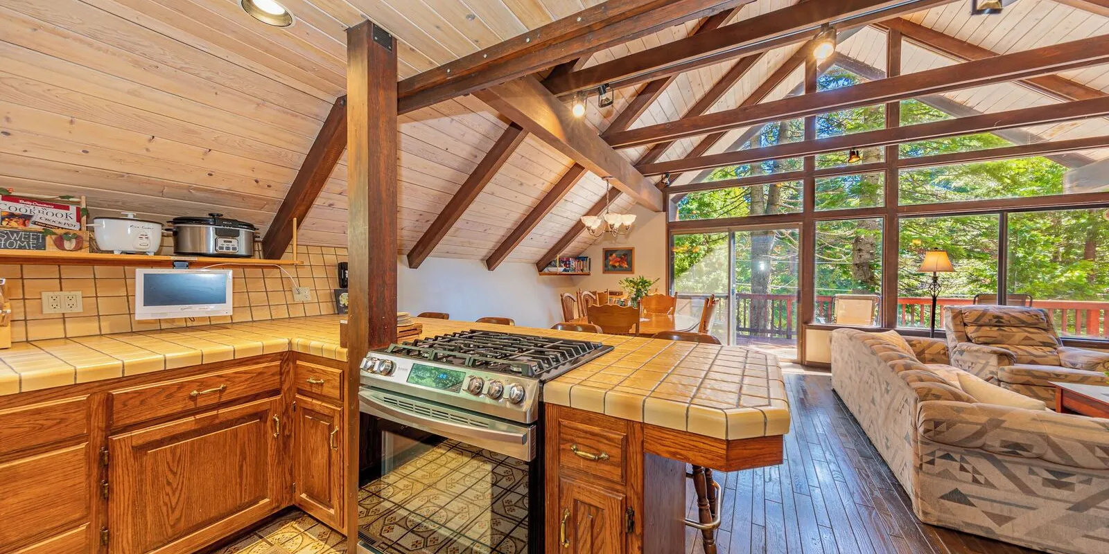 The kitchen: fully equipped, and open to the living and dining room
